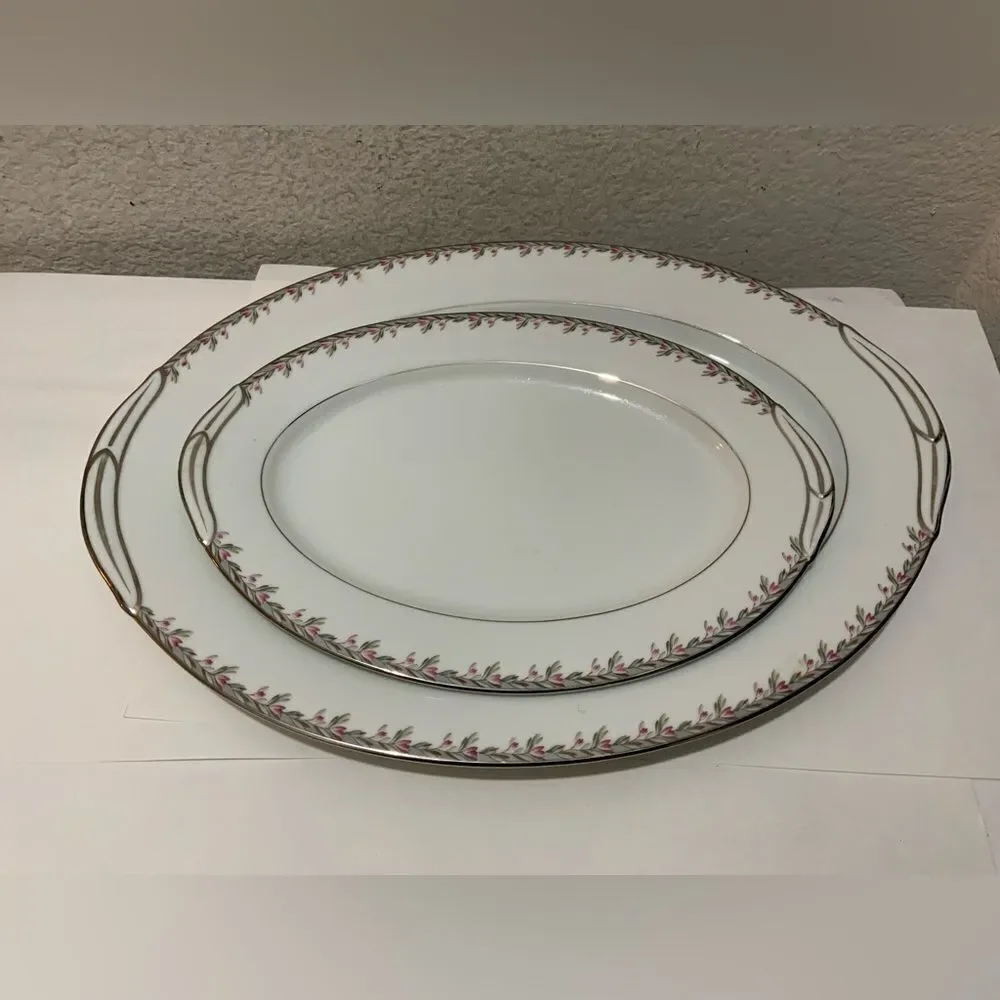 2 Noritake 5507 Petite Pattern 16.5” & 12”  Serving Platter  salad plate 8.25”